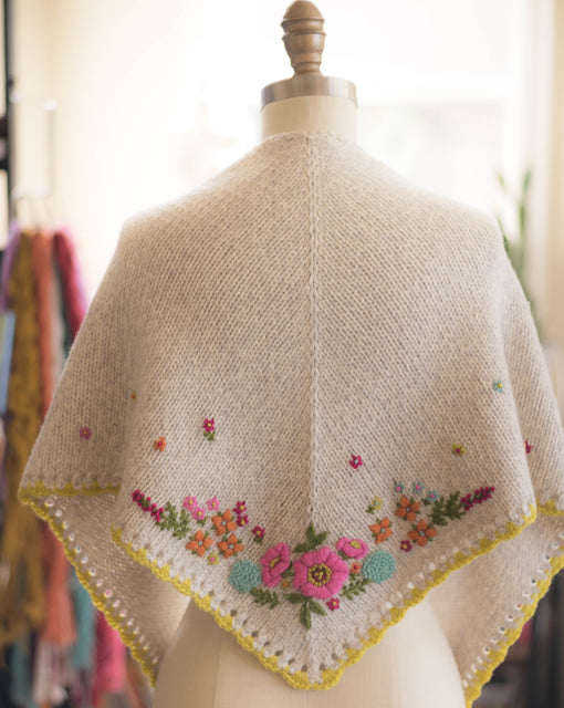 Fleurish Shawlette Knitting Kit and Embroidery Bundle
